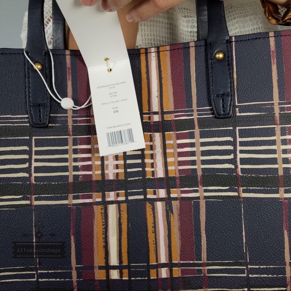 Tory Burch kerrington Square Philly Plaid Tote Bag - Picture 6 of 8